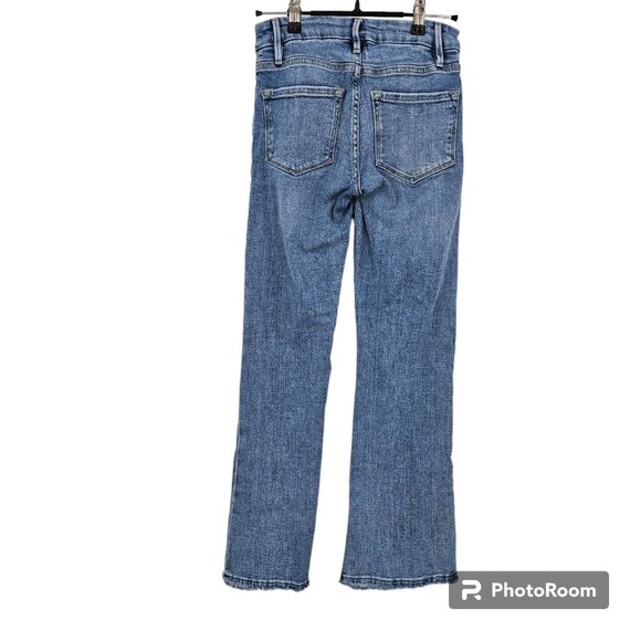 Frame Jeans Blue Jadite Le Crop Mini Boot Mid Rise Medium Wash Stretch Denim 24 - Picture 7 of 7